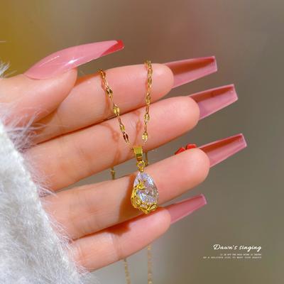 Titanium Steel Water Drop Phoenix Full Of Diamonds Zircon Light Luxury Design Versatile Korean Style Niche Design Live Necklace