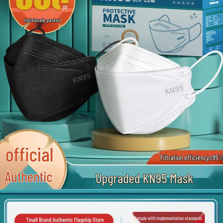 

3D KN95 Black Mask - High-Value Summer Disposable Dustproof Fish Mouth Willow Leaf Design for Men & Women. White 10pcs Individual Pack