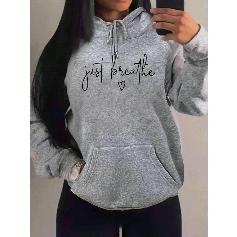 Just Breathe Love Art Letter Design Women Hoody Trendy Fleece Hoodie Autumn Pocket Hoodies Multicolor Soft Streetwear