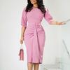 Q086 Damen Sommermode Plissee Bleistiftrock Kleid