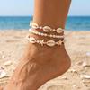 Summer Multilayer Stacked Rice Bead Ankle Chains For Women Boho Starfish Shell Conch Foot Chain Daily Beach Party Foot Jewelry