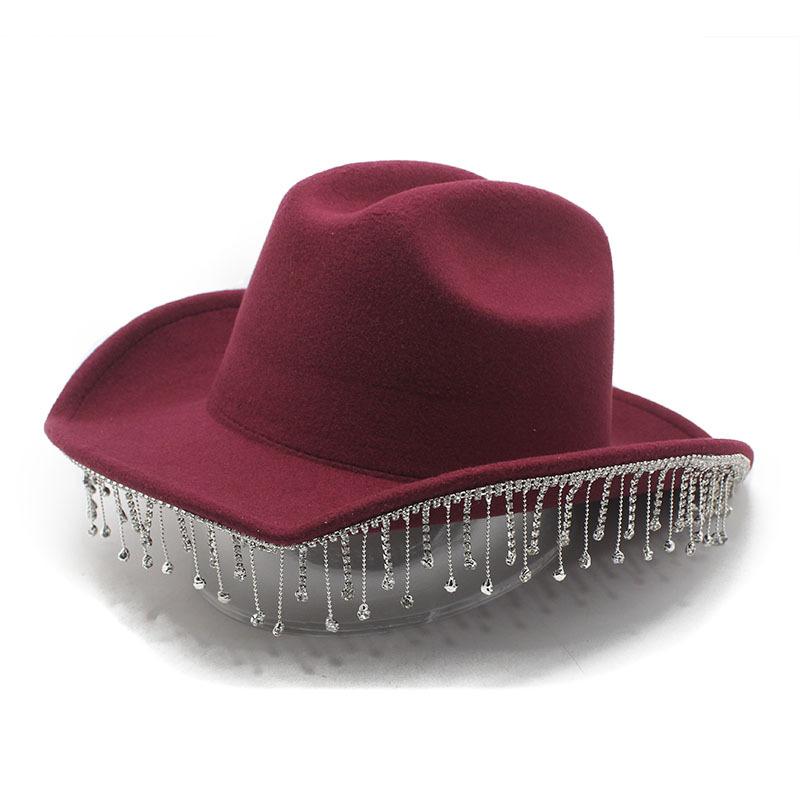 Western Cowboy Hat Water Drop Gem Medium Chain With Rhinestone Tassel Bridal Hat, Vacation Visor