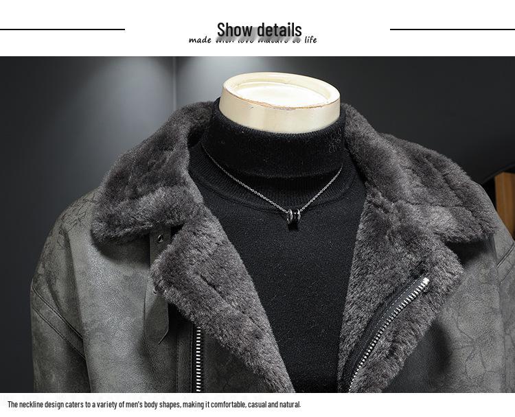 Men's Hong Kong Style PU Leather Fur-Lined Jacket