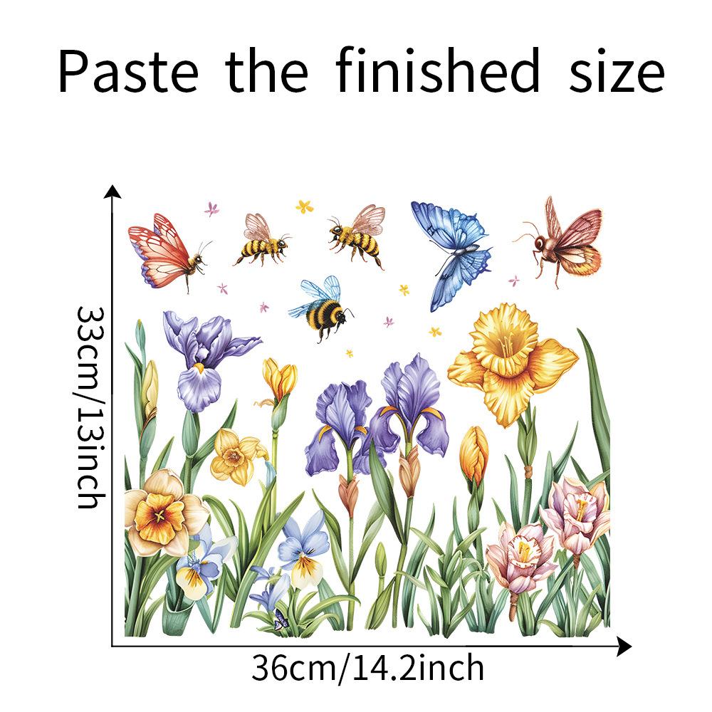Fresh Hand-Painted Flower Butterfly Static Cling UV Window Sticker for Glass Window Home Decoration