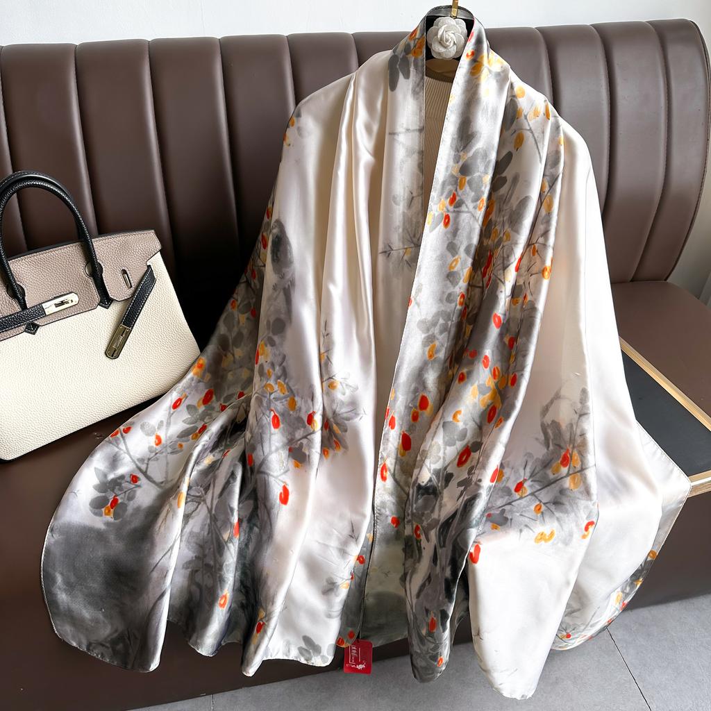 Spring Scarf Women'S Luxury Design Scarf Silk Smooth Scarf Soft Muslim Headband Shawl Beach