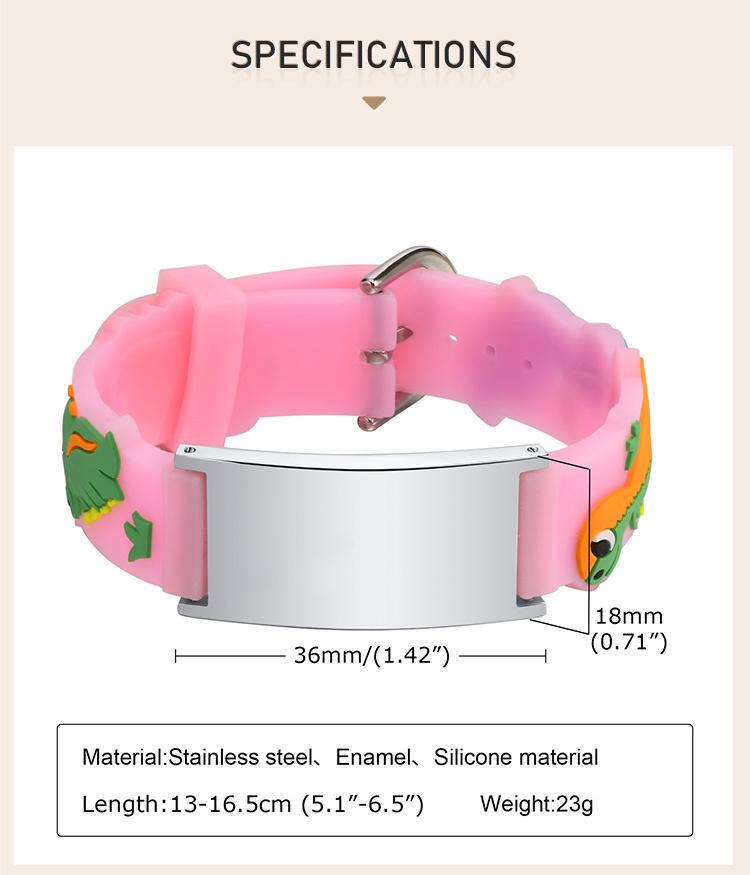 Pink Dinosaurs Silicone Strap Bracelets with Free Customize, If Lost Bracelets, Gift for Son Daughter Kids Child Newborn