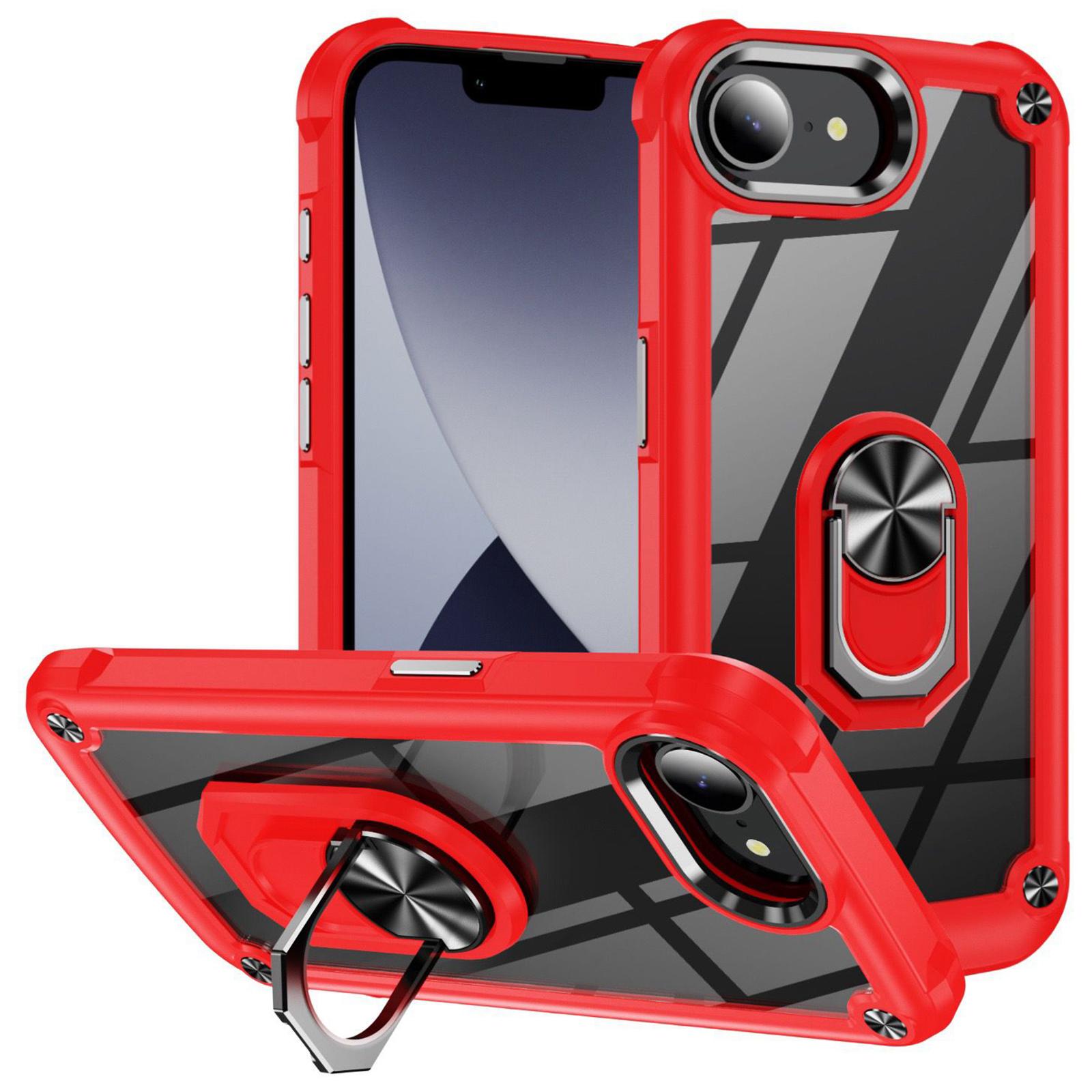 

For iPhone 16e Case Alloy Lens Frame PC+TPU Kickstand Phone Back Cover Red/Black