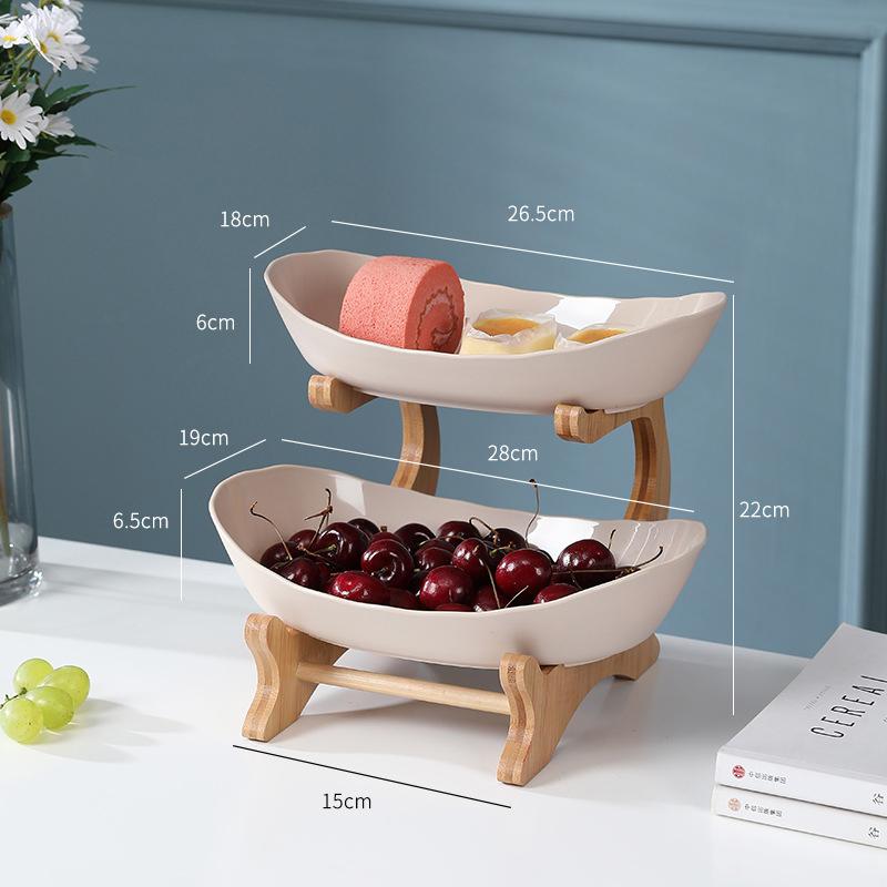 Obstteller, Snackteller, Europäischer High-End-Haushalts-Mehrschichtiger Bambus- und Holzrahmen Obstteller