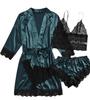 European & American Lace Satin Women's 4-Piece Pajama Set - Sexy, Seductive Nightgown & Robe