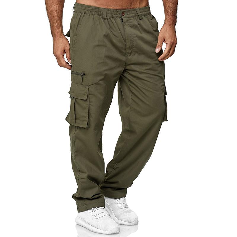 Calça cargo casual masculina, cor sólida, perna reta, esportiva, jogger, moletom, solta, treino, calça com bolsos, streetwear Yasheng