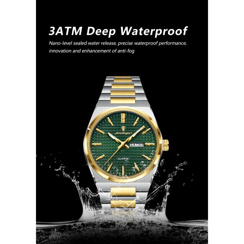 POEDAGAR Luxe Herenhorloge Datum Week Waterdicht Lichtgevend Roestvrij Staal Horloge voor Man Casual Kwarts Horloges Mannelijk Sport+Doos