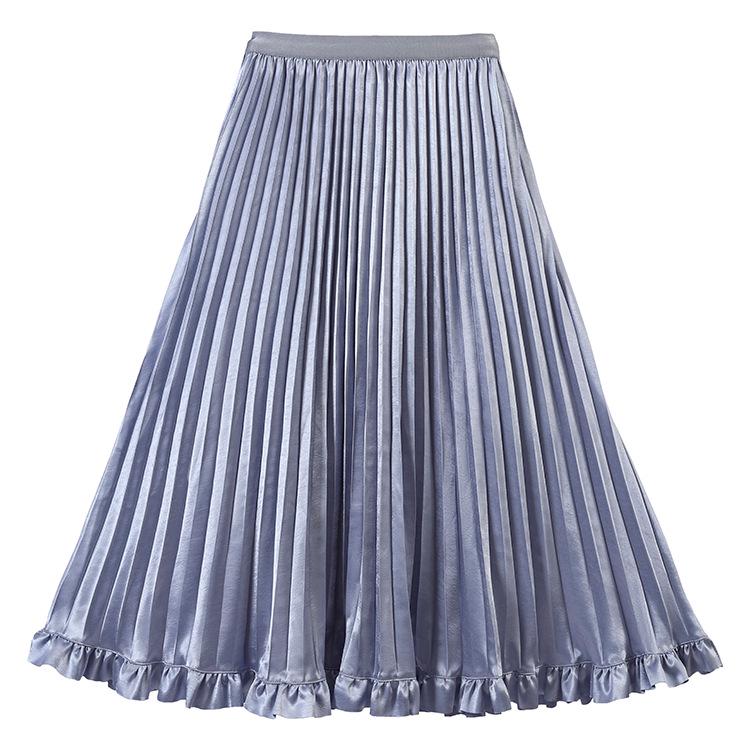 Fei Yuan Women s Elegant Satin Pleated Midi Skirt - New Early Spring Style M синий
