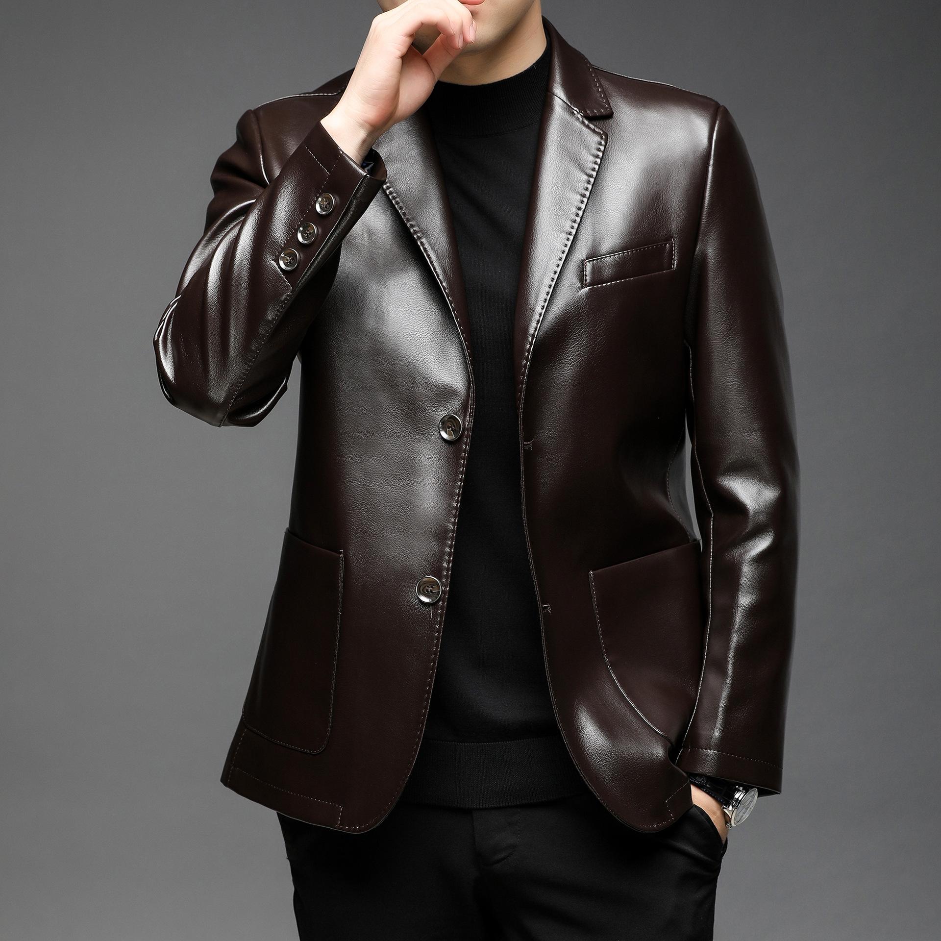 

Весняні чоловічі шкіряні куртки для середнього віку, ділові повсякденні чоловічі, весняно-осінні чоловічі шкіряні куртки, чоловічі одномісні чоловічі костюми 2XL