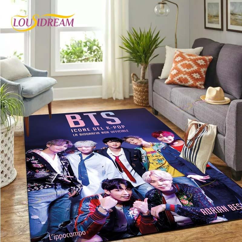 Alfombra de Área Más Nueva de Kpop Bangtan Boys BTS Alfombrilla de Piso para Juegos Infantiles Alfombra Decorativa Más Nueva con Patrón 3D para Sala de Estar