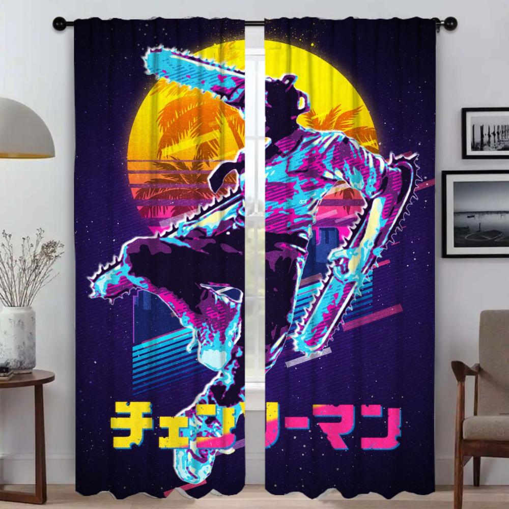 Shades Chainsaw Girl Blackout Curtains for Living Room Curtain Halloween Decoration Home Interior Curtains 2 Pieces Partition