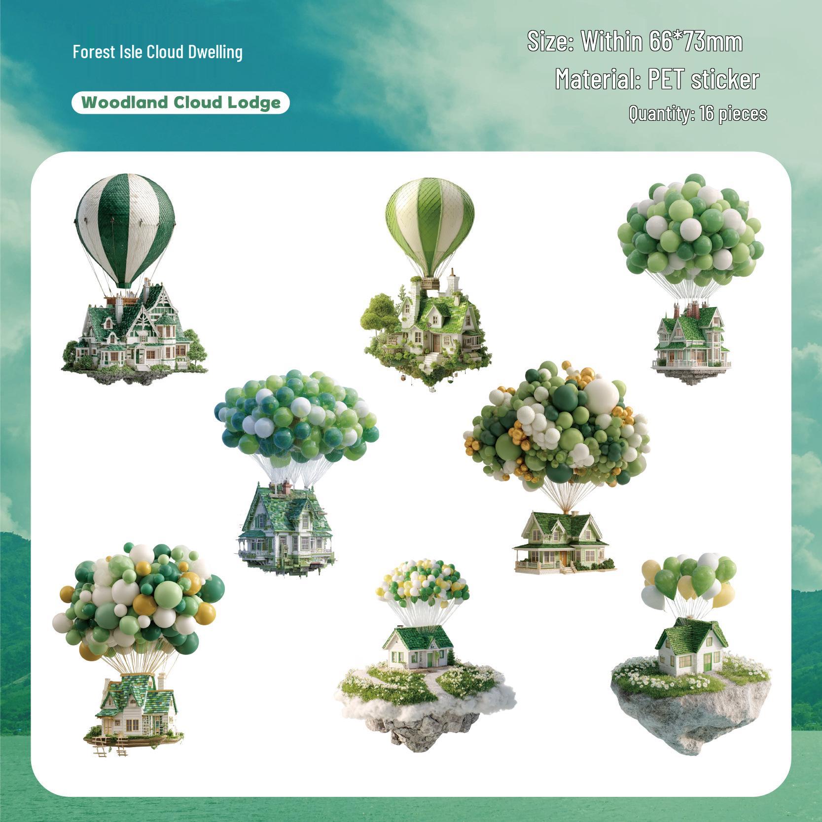 

RetroStory 3D Flying House Scene Stickers - 6 Styles, 16 Sheets for DIY Journals & Decorations