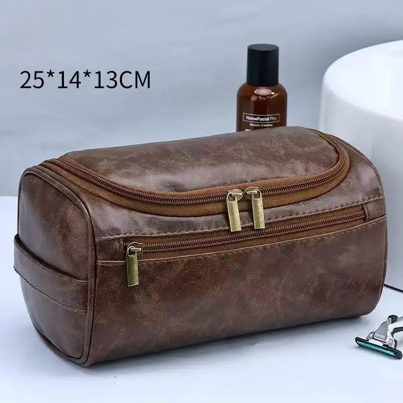 Men PU Vintage Luxury Toiletry Bag Travel Necessary Business Cosmetic Makeup Cases Male Hanging Storage Organizer Wash Bags