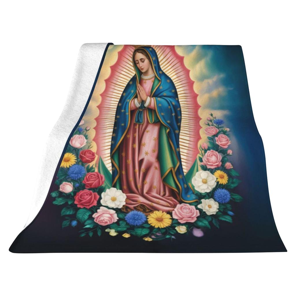 Virgin Mary Blanket with Flowers Christian Blanket Catholic Gifts for Women for Bedroom Couch Travel Home Decor
