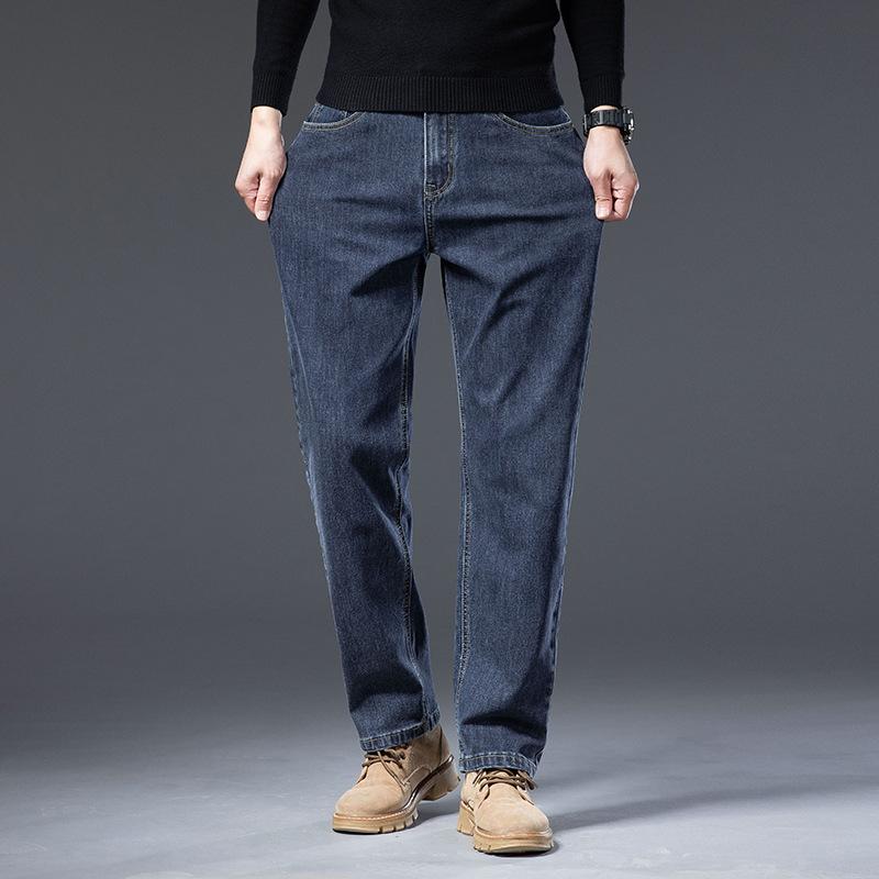 2025 Men's Autumn Wide-Leg Elastic Denim Trousers - Loose, Straight, Casual & Trendy