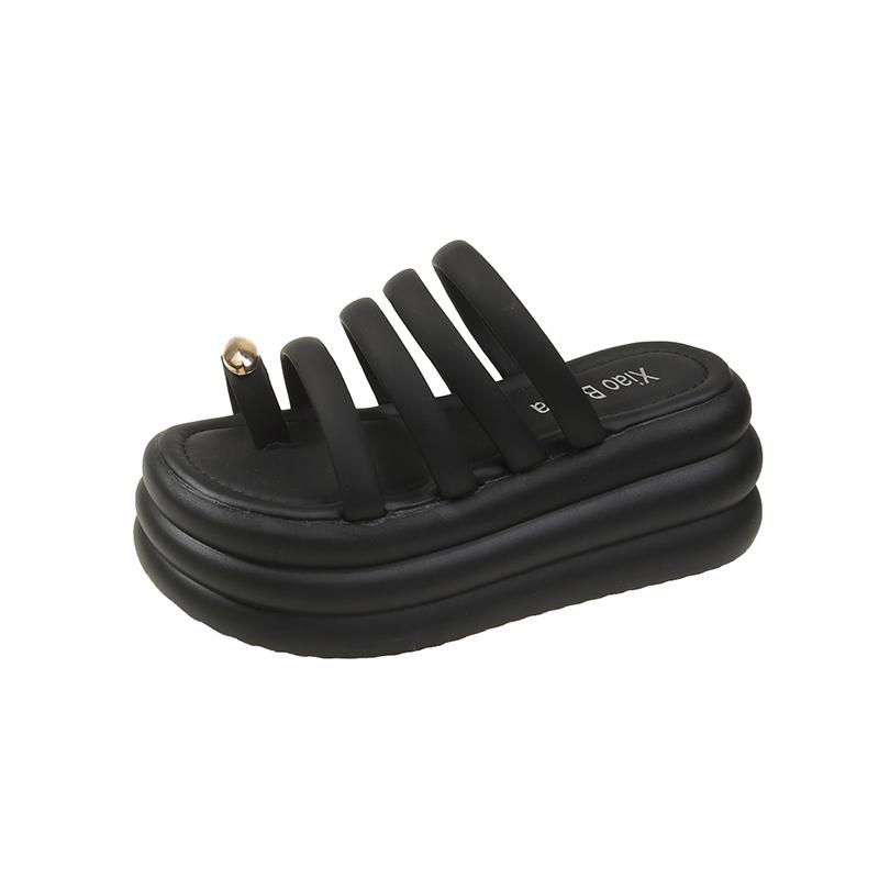 

Fashion Thick Soled Sandals Women s New Open Toe Black Beige Slippers Sandals 7CM Summer Female Roman Beach Platform Heels Women Slides 39 чёрный