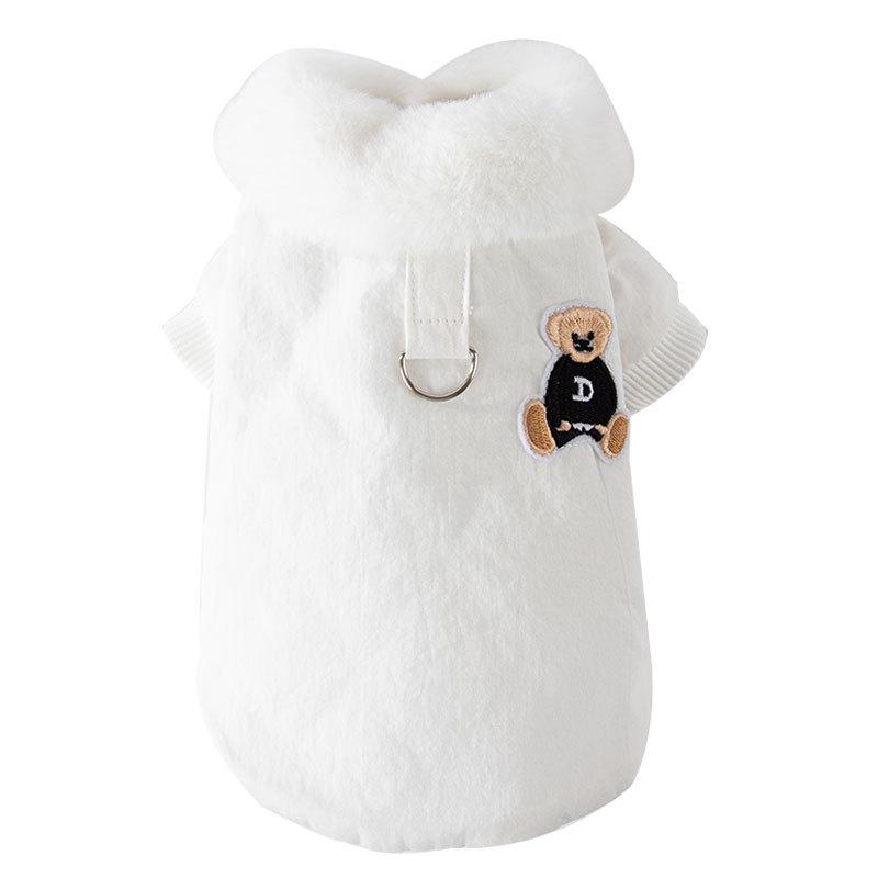 Autumn and winter pet jacket thickened warm cat bear embroidered lapel cotton coat dog can pull cat clothes