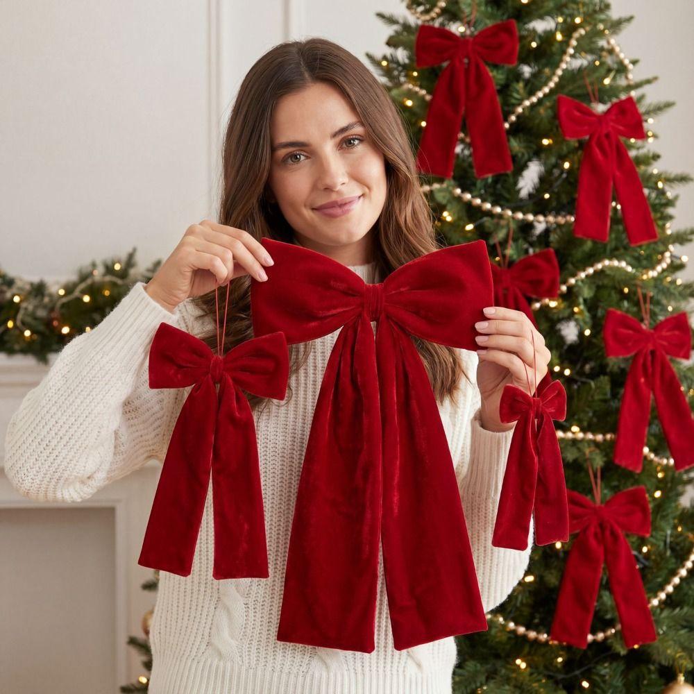 Flannelette Christmas Bow Large Christmas Tree Decorations Hanging Xmas Ornament Merry Christmas