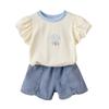 Girls' Korean Set Short Sleeved T-shirt Summer Simple and Versatile Denim Shorts Children's Two-piece Set Trendy