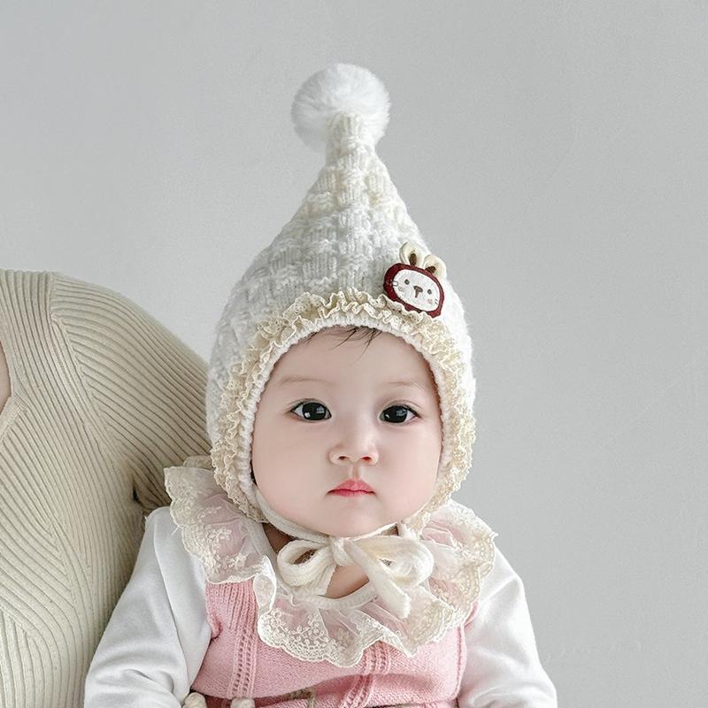 5 Colors Winter Baby Girls Hat Cute Ear Protection Cap for Infant Warm Knitted Beanie Hats Kids Lovely Pixie Cap 6-24M