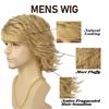 Mens Short Wig Golden Curly Hair Side Bangs Synthetic Daily Wear