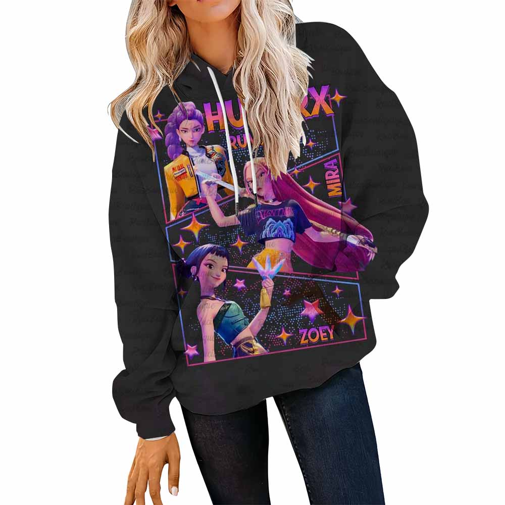 

KPOP охотники на демонов Женский новый свитшот с капюшоном Оверсайз Мягкий карман-кенгуру Длинный рукав Осенне-зимняя мода Толстовки XL