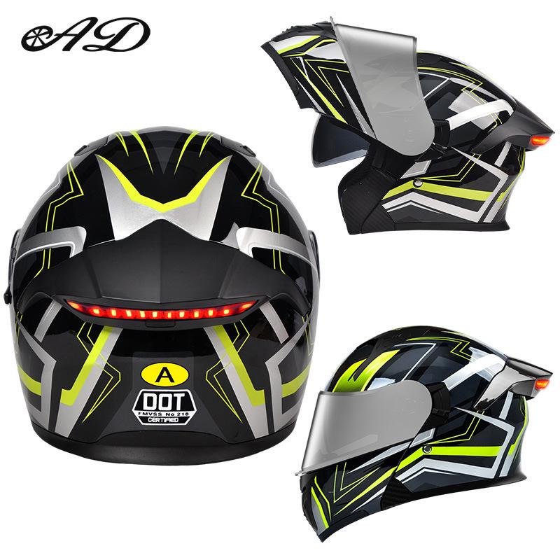 Unisex Full Face Flip-Up Motorcycle Helmet with LED Taillight, All-Season, 3C/DOT Certified