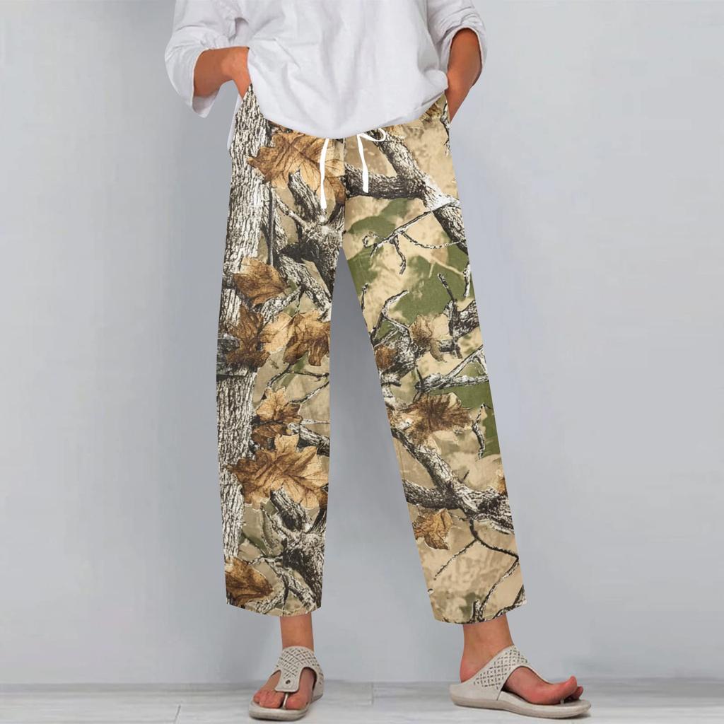 Women's Fashion Printed Drawstring Pocket Elastic Waist Casual Pants