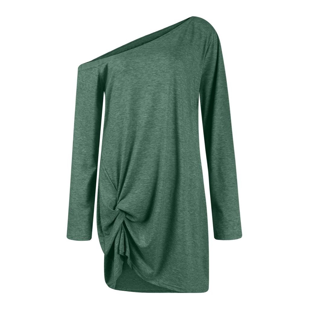 Damenmode Casual Reveal One Shoulder Langarm Einfarbig Schlank Kleider