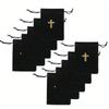 10Pcs Cross Pattern Bag with Drawstring Gift Packaging Bag Black Fabric Pouch for Necklace Earrings Elegant Storage Pouches