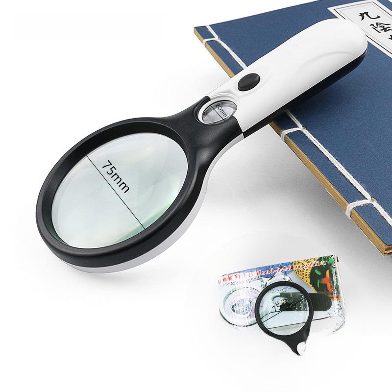 Chuda 3LED Reading Magnifier with 4 Color Options, Model 6902AB, 45X Dual Lens, 75MM