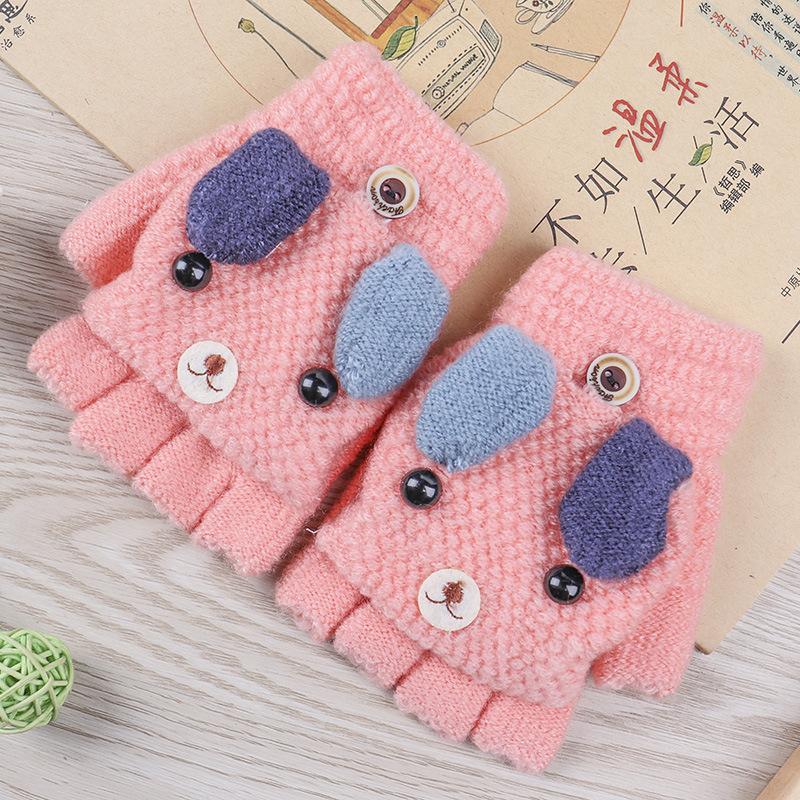 Children's boys and girls knitted gloves half finger flip dual-purpose writing puppy wool warm children's cold