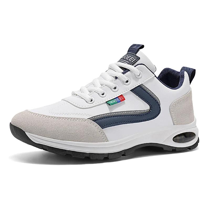 Herr Casual Löparskor Vår och Höst Nya Inre Förhöjda Vita Läderöverdelar Vattentät Nylonsula Herr Sneakers