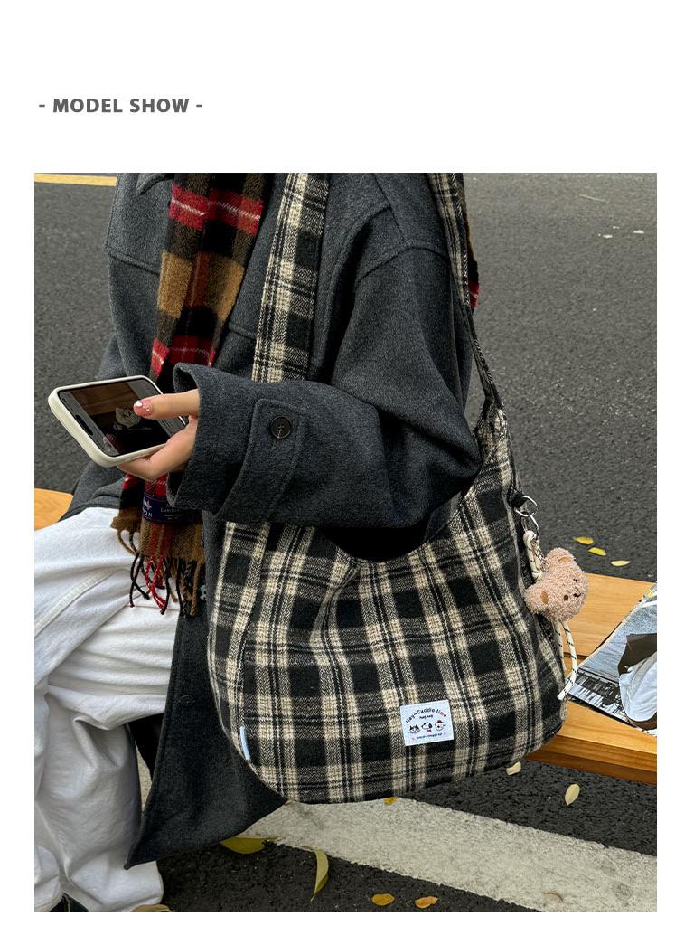 Lightweight Retro Plaid Tote Bag - Versatile, Large Capacity for Class, Shopping, or Commute