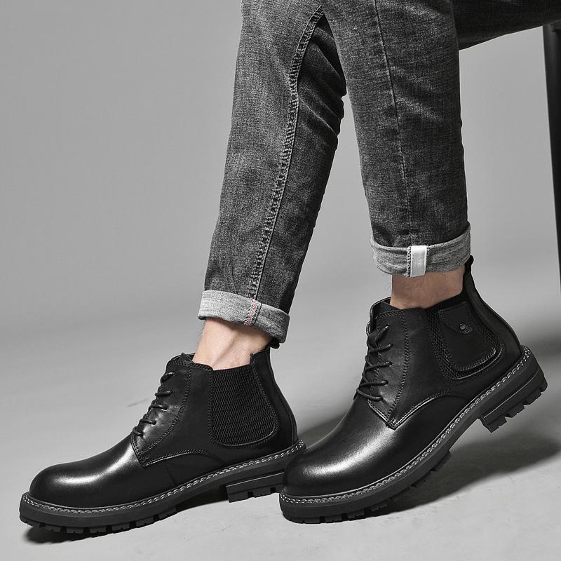 FashionHigh Quality Genuine Leather Motocycle Boots Mens Dress Shoes Upscale Men Boots Retro Casual Shoes Male Business Platform Shoes