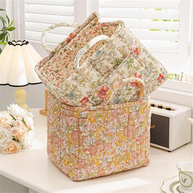 Boho Fabric Storage Basket, Floral Laundry Baskets,Decoration Large Capacity Storage Baskets, Portable Folding Storage Bag for Clothes and Sundries