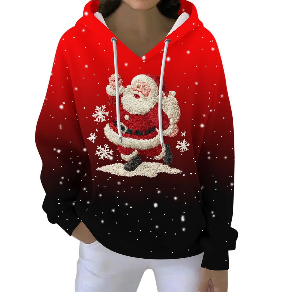 Christmas Hoodies For Women Funny Cute Printed Holiday Sweatshirt Winter Oversized Pullover Tops