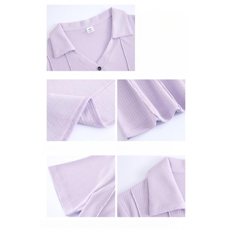 Summer Turn-Down Collar Short Sleeve Middle-Aged and Elderly Mom's Fashionable Slim-Fit Solid Color Plus Size Thin Shirt Top Women's T-Shirt