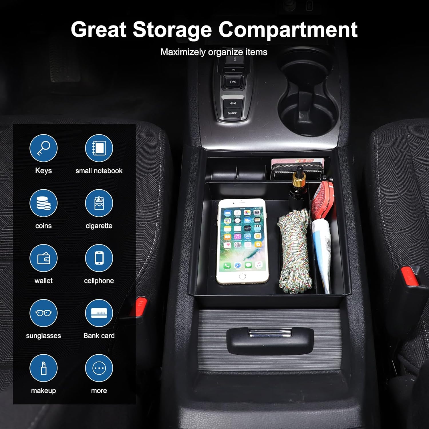 

Center Console Organizer Tray for Honda Pilot 2016-2022/ Ridgeline 2020-2023/ Passport 2019-2023 Accessories, Central Control Armrest Secondary