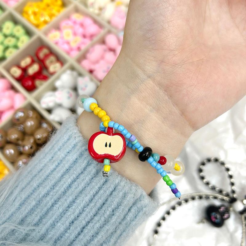 1pc Cute Rabbit Beads Brown Bear Beads  Apple Beads DIY Key Chain Backpack Chain Accessories