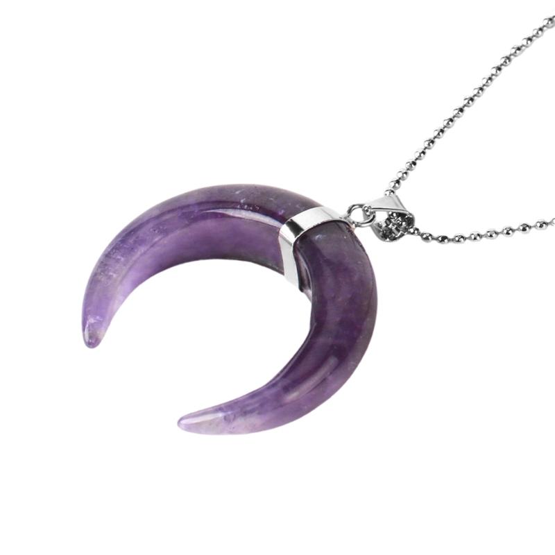Natural Stone Crescents Moon Pendant Necklace Natural Stone Crescents Moon Pendant Necklace Clavicle Chain for Women
