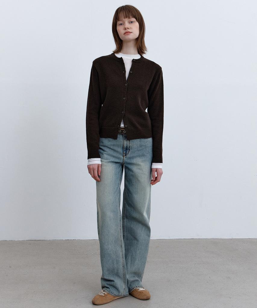Isibchilwai Wool Round Neck Knit Cardigan (Brown)