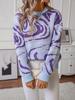 Women S Knitted Pullover Sweater Round Neck Loose Fit Colorful Pattern Spring