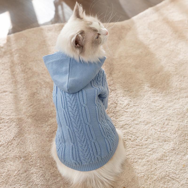 Cat clothes hooded double hairball two feet autumn and winter warm sweater into cat puppy cat anti-hair loss pet clothing