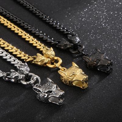 Punk Flut männliche Persönlichkeit Kette Edelstahl Ring Schnalle Wolf Armband Halskette Halskette