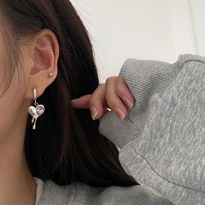 Lava Pink Diamond Love Earrings Heavy Industry French Retro Personality Big Peach Heart Ear Buckle Earrings